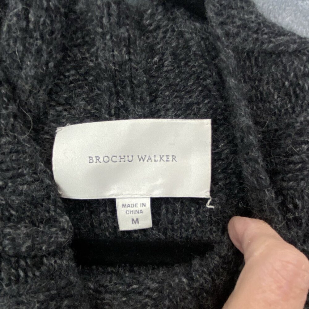 BROCHU WALKER Women Wool Sweater Sz M Black Crop Alpaca Casual Scholar 3-33 - Picture 7 of 10